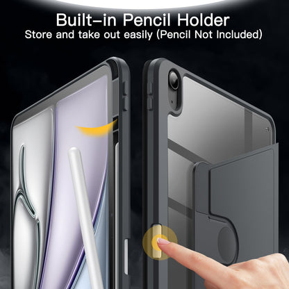 JETech Rotating Case for iPad Air 13-Inch M4/M3/M2 (2026/2025/2024) with Pencil Holder, 360 Degree Rotation Protective Stand Cover Clear Back, Auto Wake/Sleep (Purple)