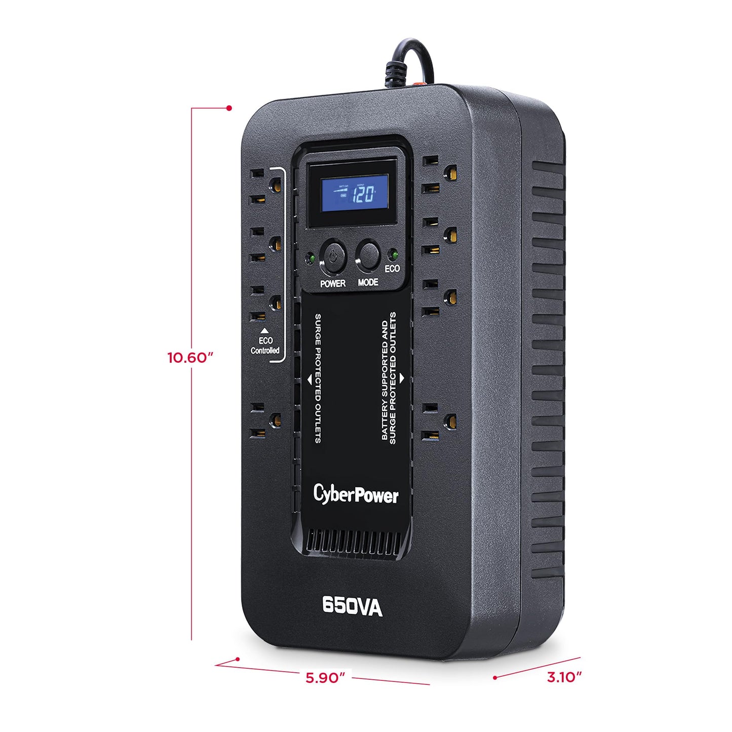 CyberPower EC850LCD Ecologic UPS Battery Backup and Surge Protector, 850VA/510W, 12 Outlets, ECO Mode, Compact, UL Certified