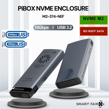 PiBOX India NVMe M2 Enclosure - Dual Protocol USB 3.2 Tool-Free Case, PCI-E Reader, USB-C, M & B+M Keys, 2230/2242/2260/2280 SSDs
