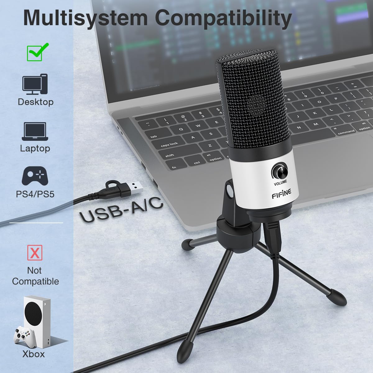 FIFINE USB Microphone, Metal Condenser Recording Microphone for MAC OS, Windows, Cardioid Laptop Mic for Recording Vocals, Voice Overs, Streaming, Meeting and YouTube Videos-K669B