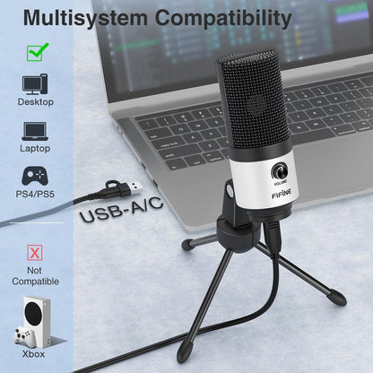FIFINE USB Microphone, Metal Condenser Recording Microphone for MAC OS, Windows, Cardioid Laptop Mic for Recording Vocals, Voice Overs, Streaming, Meeting and YouTube Videos-K669B
