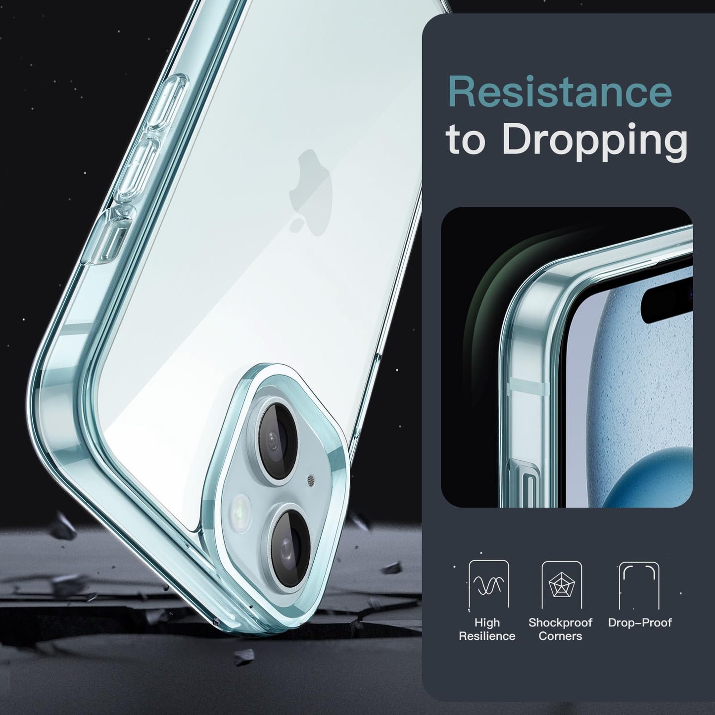 JETech Case for iPhone 15 6.1-Inch, Non-Yellowing Shockproof Phone Bumper Cover, Anti-Scratch Clear Back (Clear)