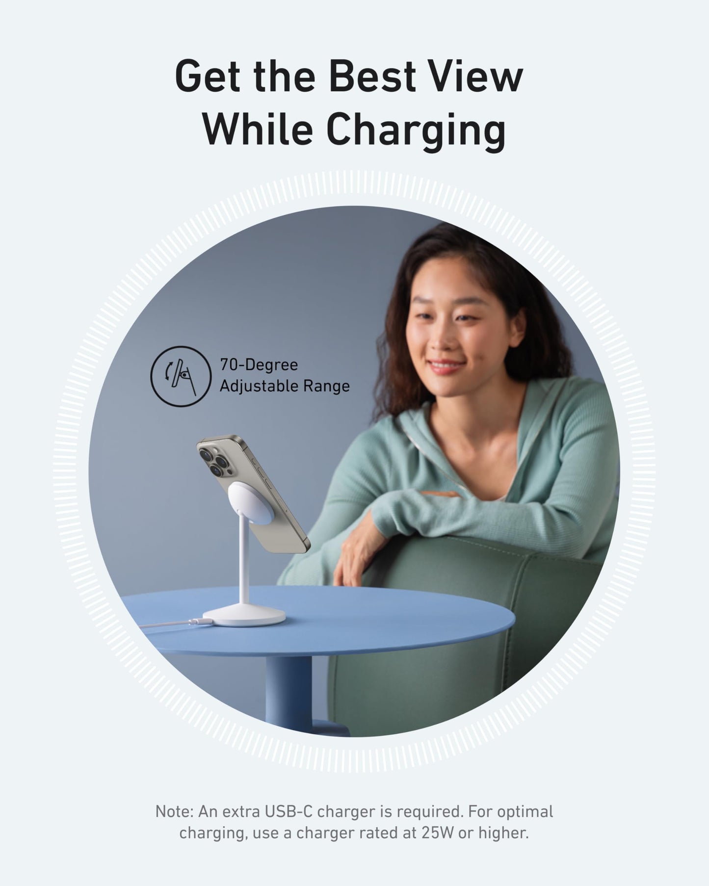 Anker MagGo iPhone 17 MagSafe Charger Compatible Stand, 15W Fast Magnetic Wireless Charging Station, Qi2 Certified 360° Wireless Charger (White, with Cable & Adapter)