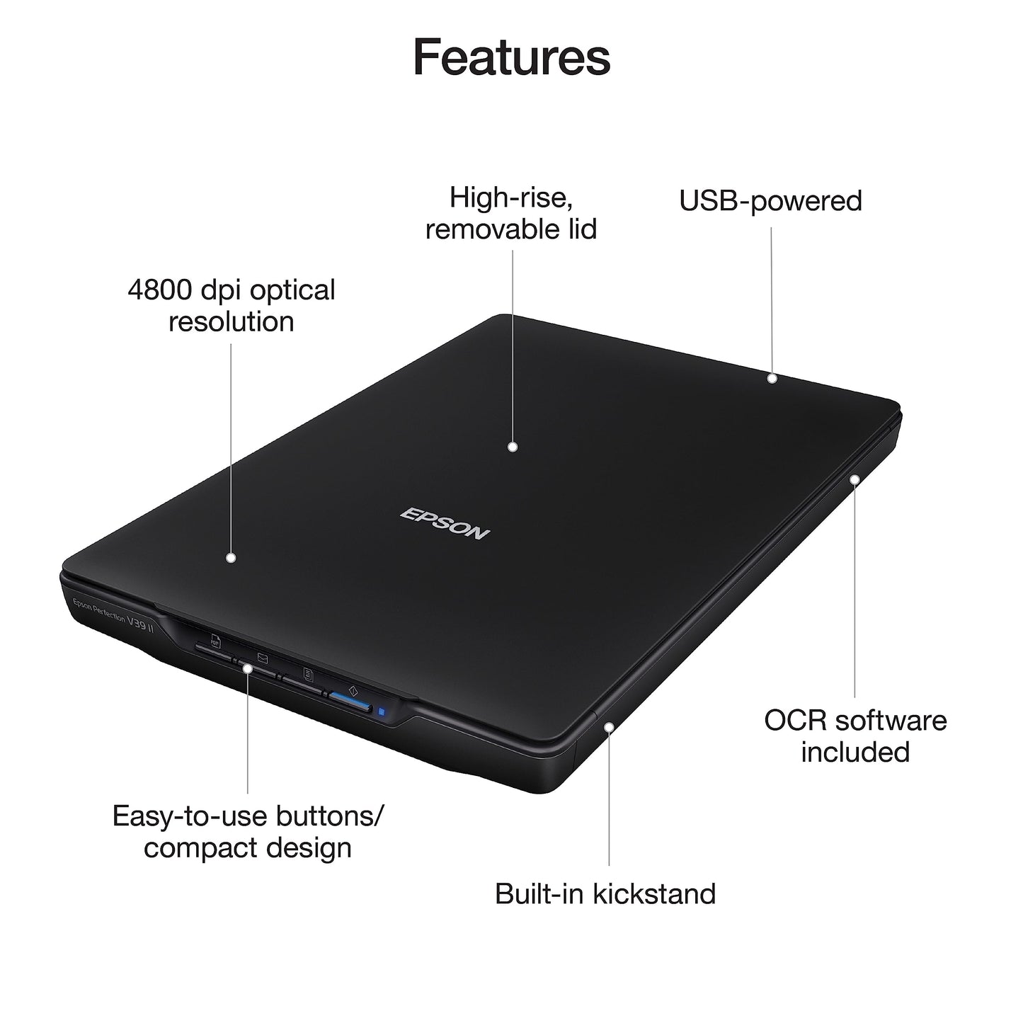 Epson Perfection V39 Color Photo & Document Scanner with Scan-To-Cloud & 4800 Optical Resolution, Black
