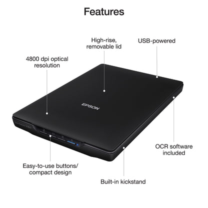 Epson Perfection V39 Color Photo & Document Scanner with Scan-To-Cloud & 4800 Optical Resolution, Black