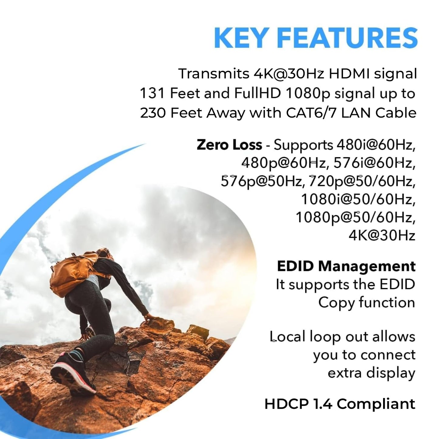 OREI 4K HDMI Over Ethernet Extender RJ45 (CAT6/CAT7) – 4K@30Hz up to 131ft / 1080p up to 230ft, Full HD POC Transmitter & Receiver with IR Loop Out (EX-230C)