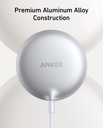 Anker MagSafe Charger Pad Compatible, MagGo iPhone 16 Wireless Charging Pad, Qi2 Certified 15W Wireless Charger for iPhone 16/16 Plus/16 Pro/16 Pro Max/15/14/13/12 Series (White, No Adapter)