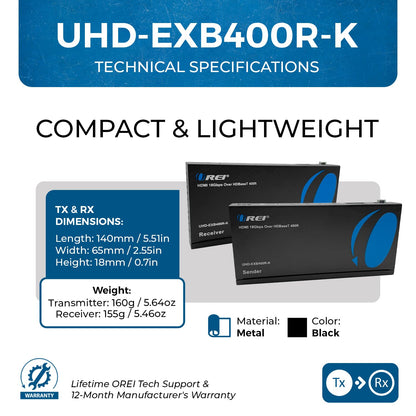 OREI 4K HDMI Extender over ethernet CAT5/CAT6/CAT7 Up To 165 Feet At 1080@60hz - HDMI 1.4 & HDCP 1.4 Compliant with One Way IR Pass Through, HDMI Loop Output & Power Over Cable