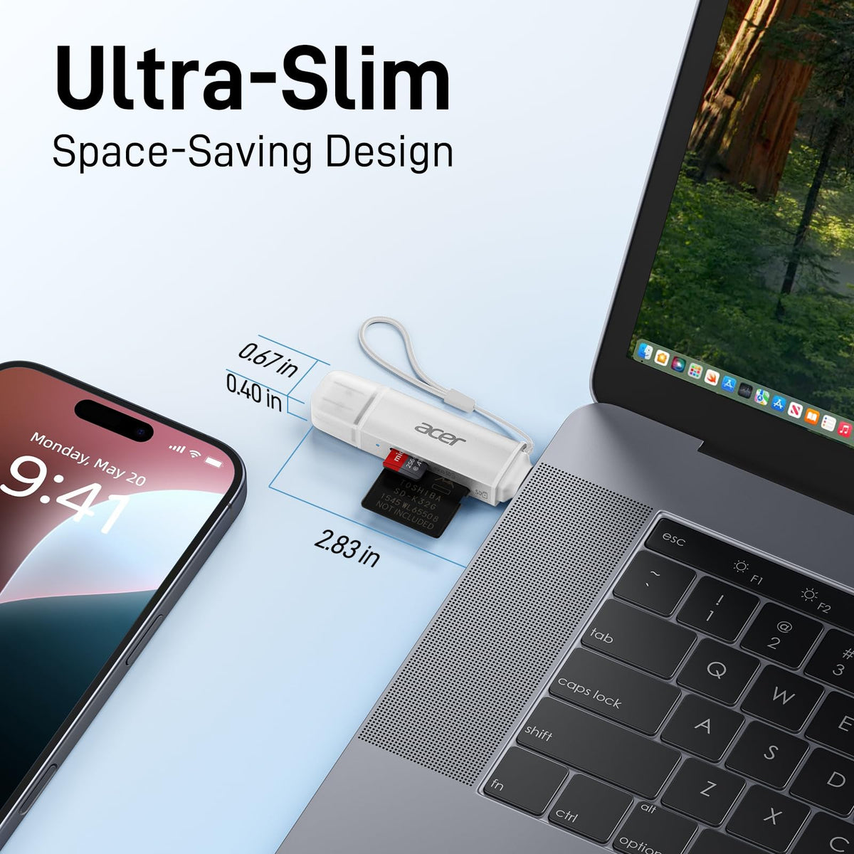 acer SD Card Reader USB C, Dual Slots USB Type C to Micro SD Card Adapter