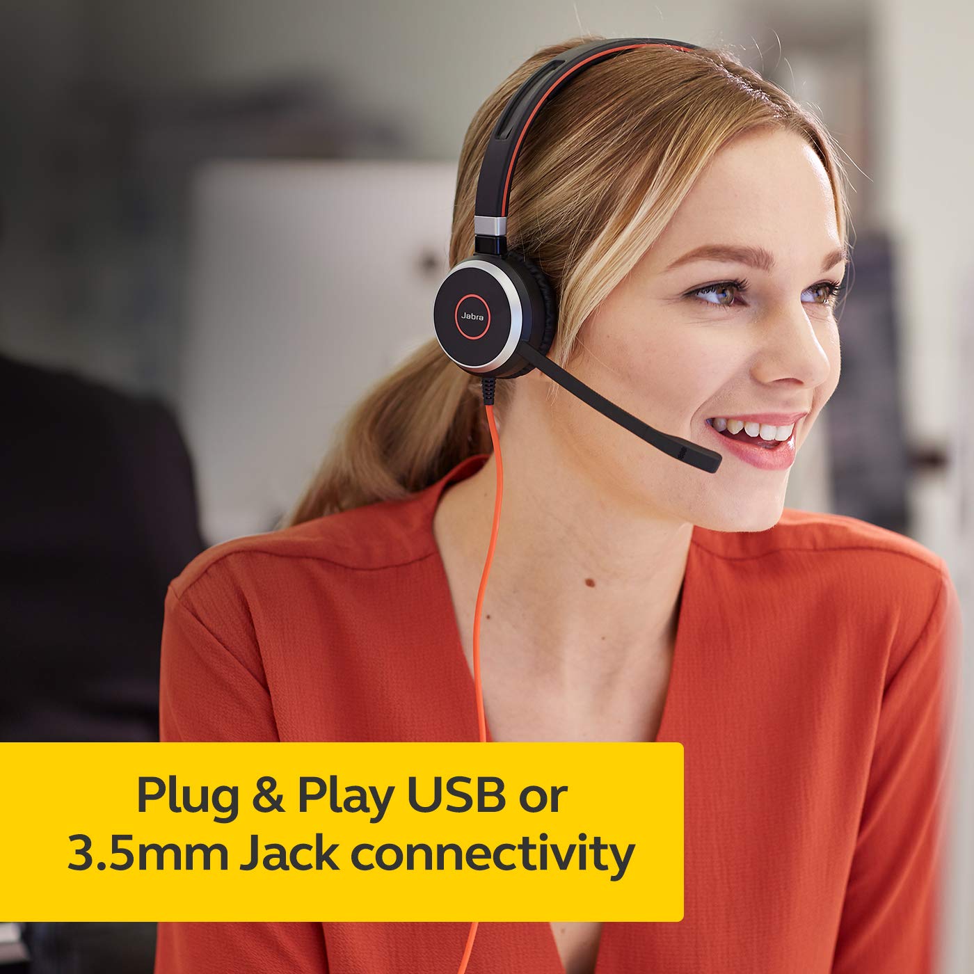 Jabra Evolve 40 Professional Wired Headset, Stereo, MS-Optimized – Telephone Headset for Greater Productivity, Superior Sound for Calls and Music, 3.5mm Jack/USB Connection, All-Day Comfort Design
