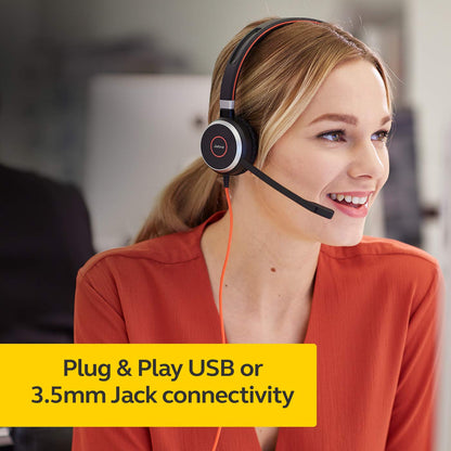 Jabra Evolve 40 Professional Wired Headset, Stereo, MS-Optimized – Telephone Headset for Greater Productivity, Superior Sound for Calls and Music, 3.5mm Jack/USB Connection, All-Day Comfort Design