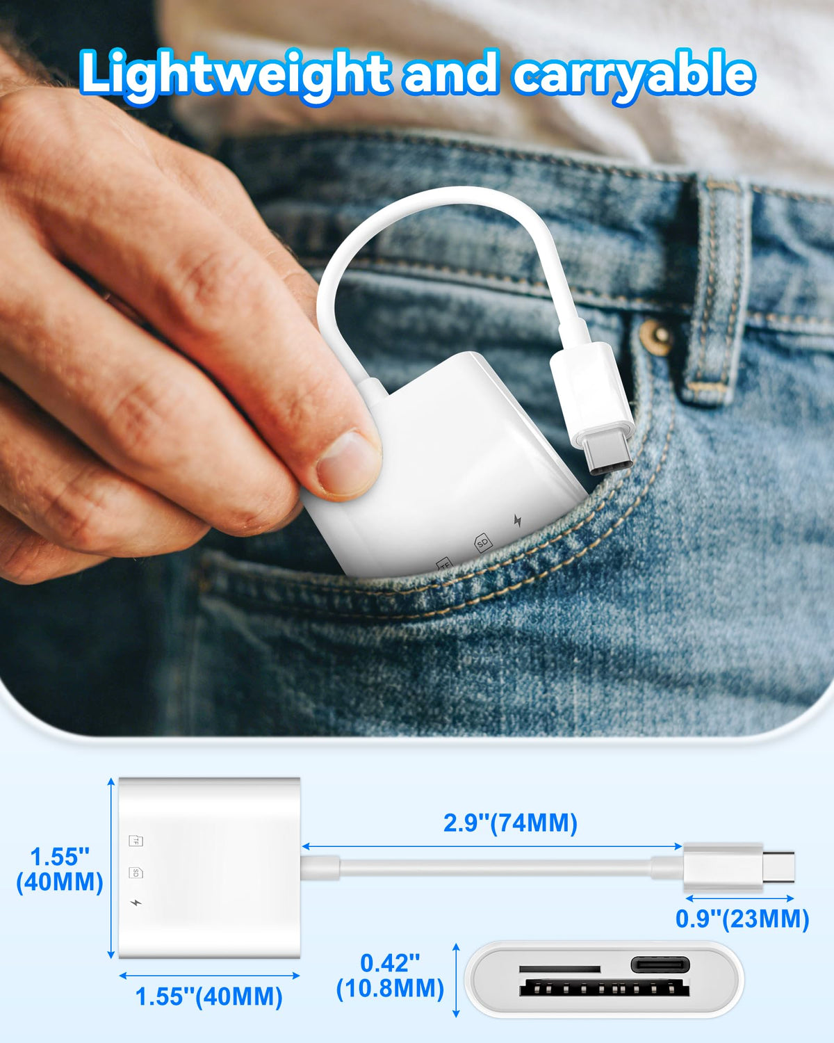 USB-C SD Card Reader, Dual Slot SD/MicroSD Adapter for iPhone 17/16/15