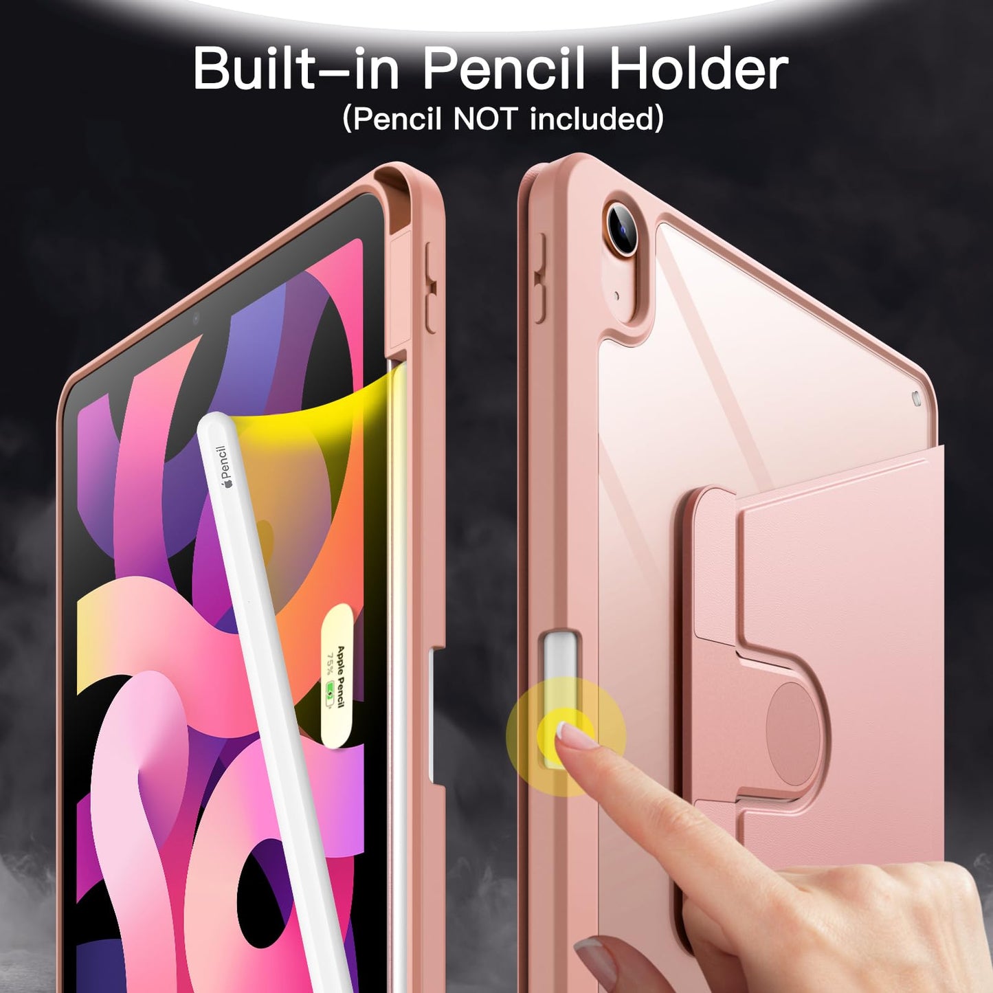 JETech Rotating Case ONLY for iPad Air 11-Inch M4/M3/M2 (2026/2025/2024), iPad Air 5/4 (2022/2020 5th/4th Generation 10.9-Inch), 360 Degree Rotation Protective Stand Cover Clear Back (Purple)
