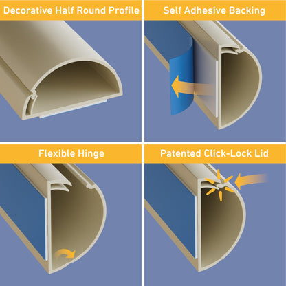 D-Line Cable Raceway On-Wall Cord Cover | 1D3015W | Surface Mount Electrical Channel to Hide and Conceal Cords, Cables, and Wires | White, Paintable