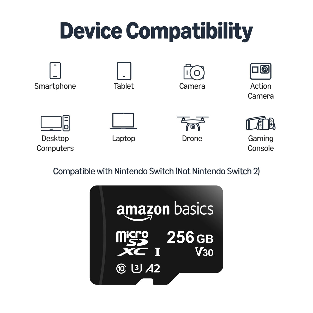 Amazon Basics microSDXC Memory Card with Full Size Adapter, A2, U3, Read Speed up to 100 MB/s, 64GB, Black (2pack)