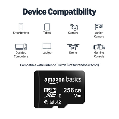 Amazon Basics microSDXC Memory Card with Full Size Adapter, A2, U3, Read Speed up to 100 MB/s, 64GB, Black (2pack)