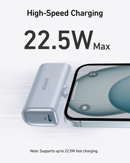 Anker iPhone 17 Portable Charger, Nano Power Bank with Built-in USB C Connector, 5,000mAh Portable Charger 22.5W, for iPhone 17/16/15 Series, Samsung S22/23 Series, iPad Pro/Air, AirPods, and More