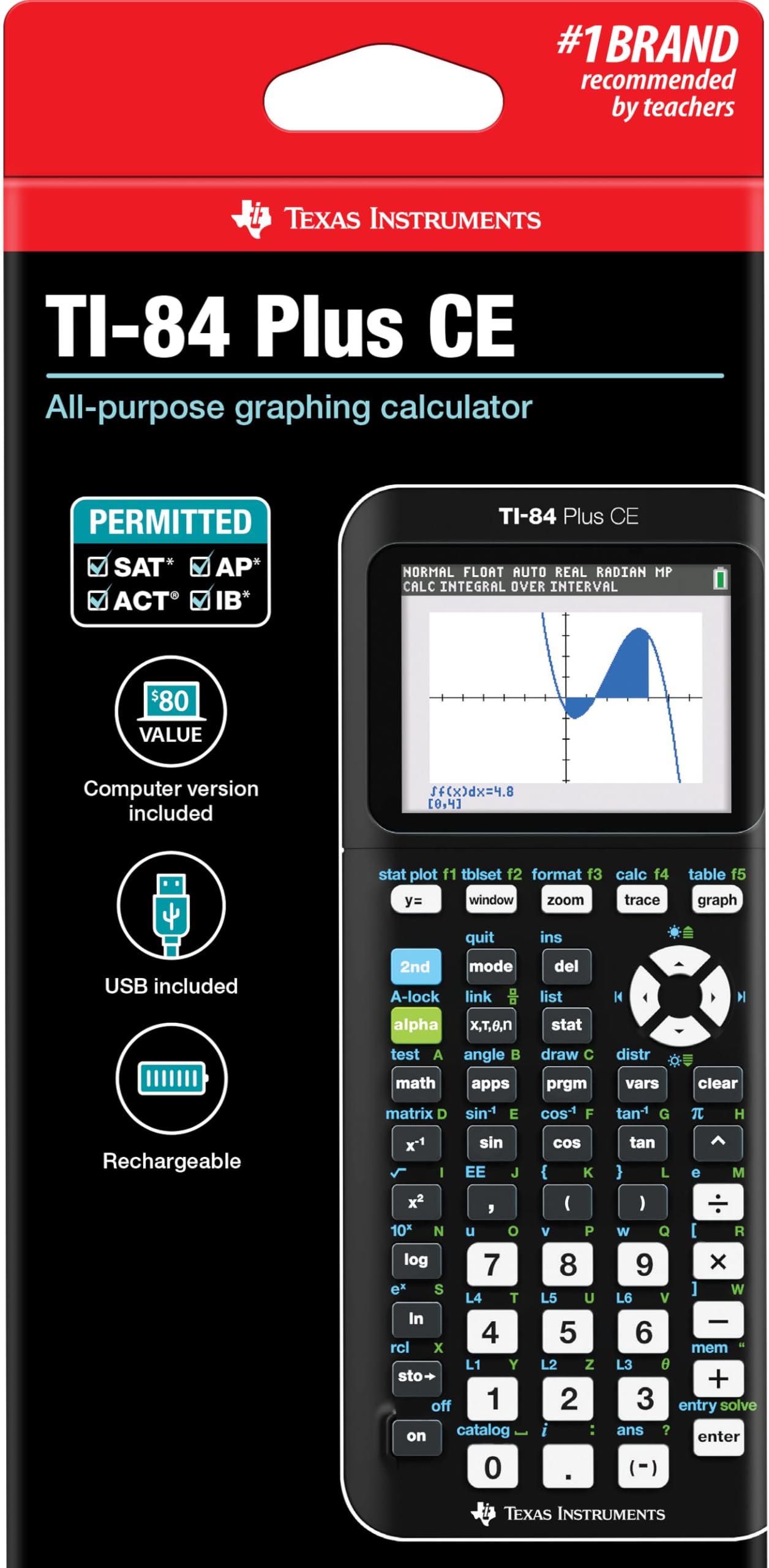 Texas Instruments TI-84 Plus CE Color Graphing Calculator, Black
