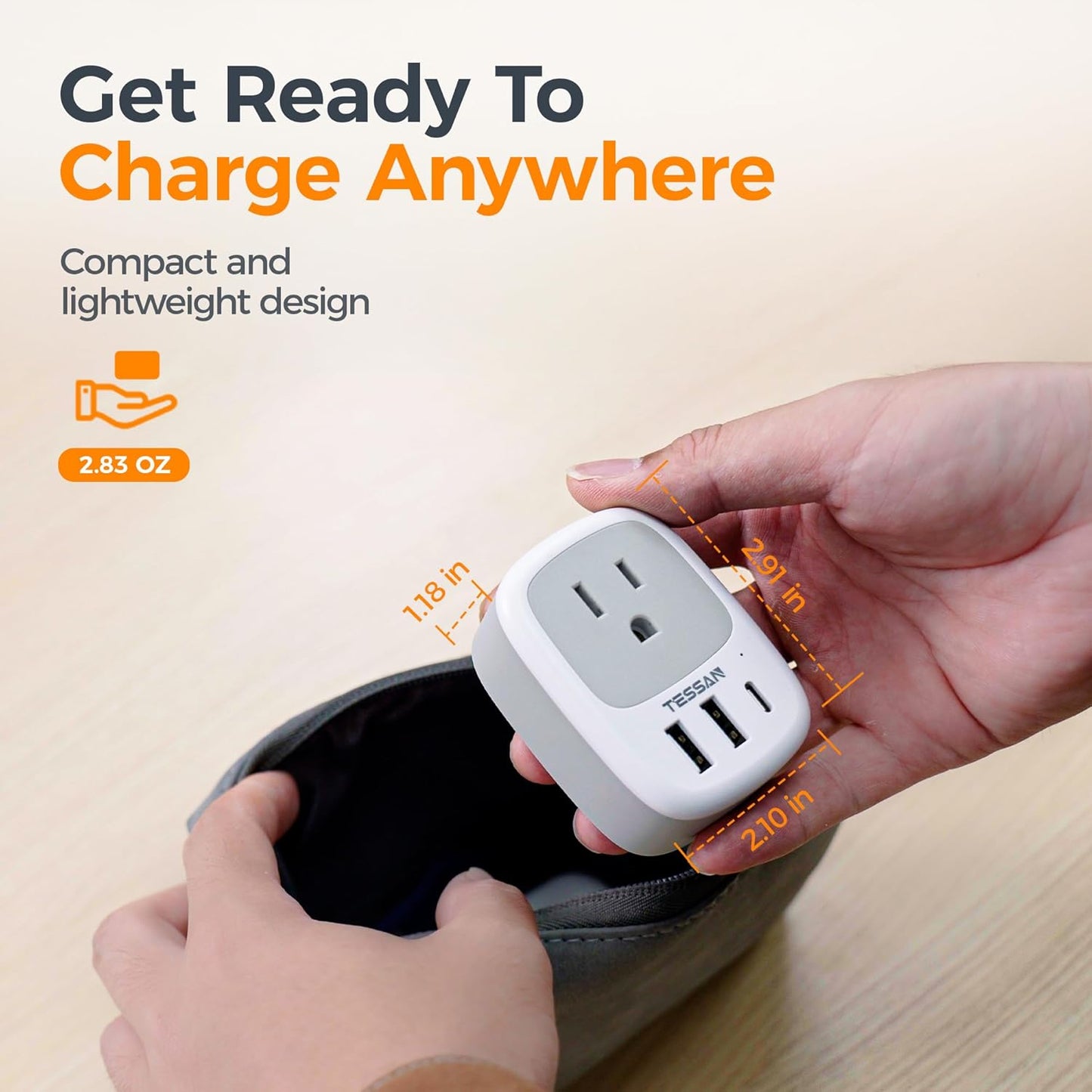 Wall Charger Block, 3 USB Charging Ports (1 USB C) and 1 AC Outlet Splitter, TESSAN 1875W Wall Outlet Extender, Multi Plug Adapter for Cruise, Home, Office, Dorm Room Essentials