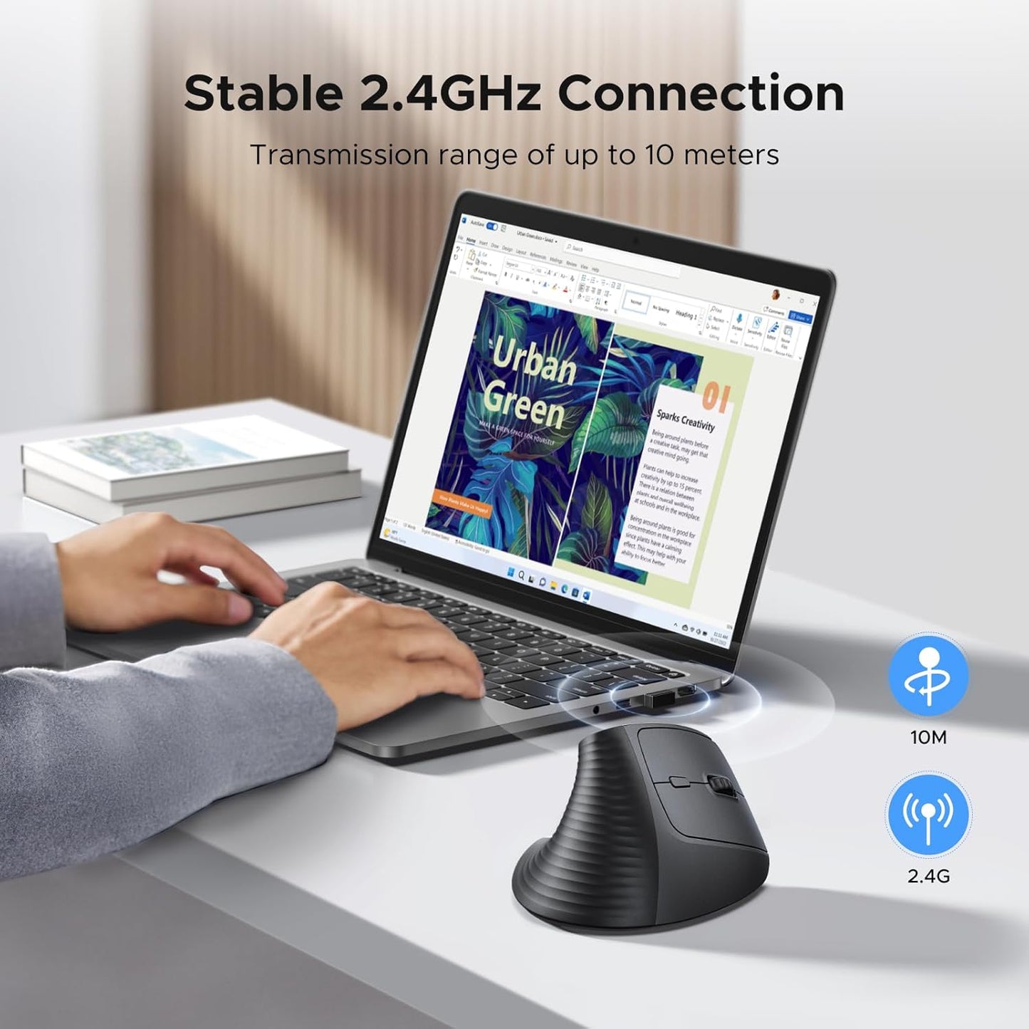 UGREEN Vertical Mouse, Wireless Bluetooth Ergonomic Mouse, Dual-Mode (BT 5.4 & USB 2.4G), Quiet Clicks, 4 Adjustable DPI (1000/1600/2000/4000), Compatible with Windows/Mac/Linux/Android/ChromeOS