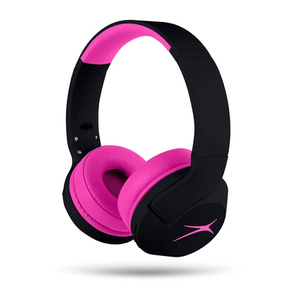 Altec Lansing Kid Safe Noise Cancelling Wireless Headphones 15H Battery, 85dB Volume Limit, Foldable Design Powerful Sound, Active Noise Cancellation Perfect for Kids Ages 7+ (Whiteout Pop Pink)