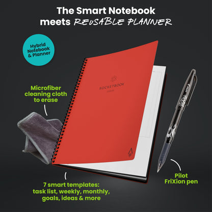 Rocketbook Fusion Hybrid Reusable Planner and Notebook in One, Additional Blank Pages, Goal and Project Tracker, Undated Planner, Letter Size 8.5x11, Black (Pack of 1)
