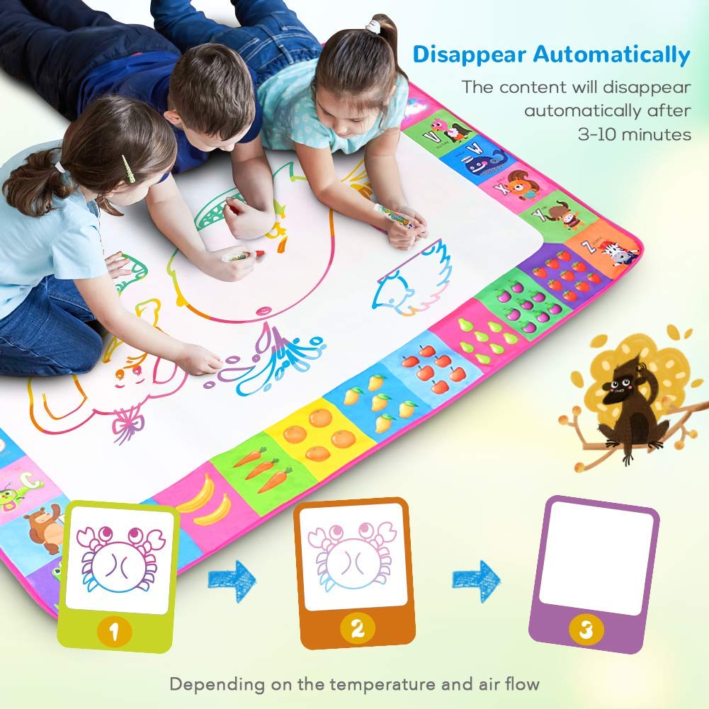 Water Doodle Mat - Kids Painting Writing Color Doodle Drawing Mat Toy Bring Magic Pens Educational Toys for Age 3 4 5 6 7 Year Old Girls Boys Age Toddler Gift