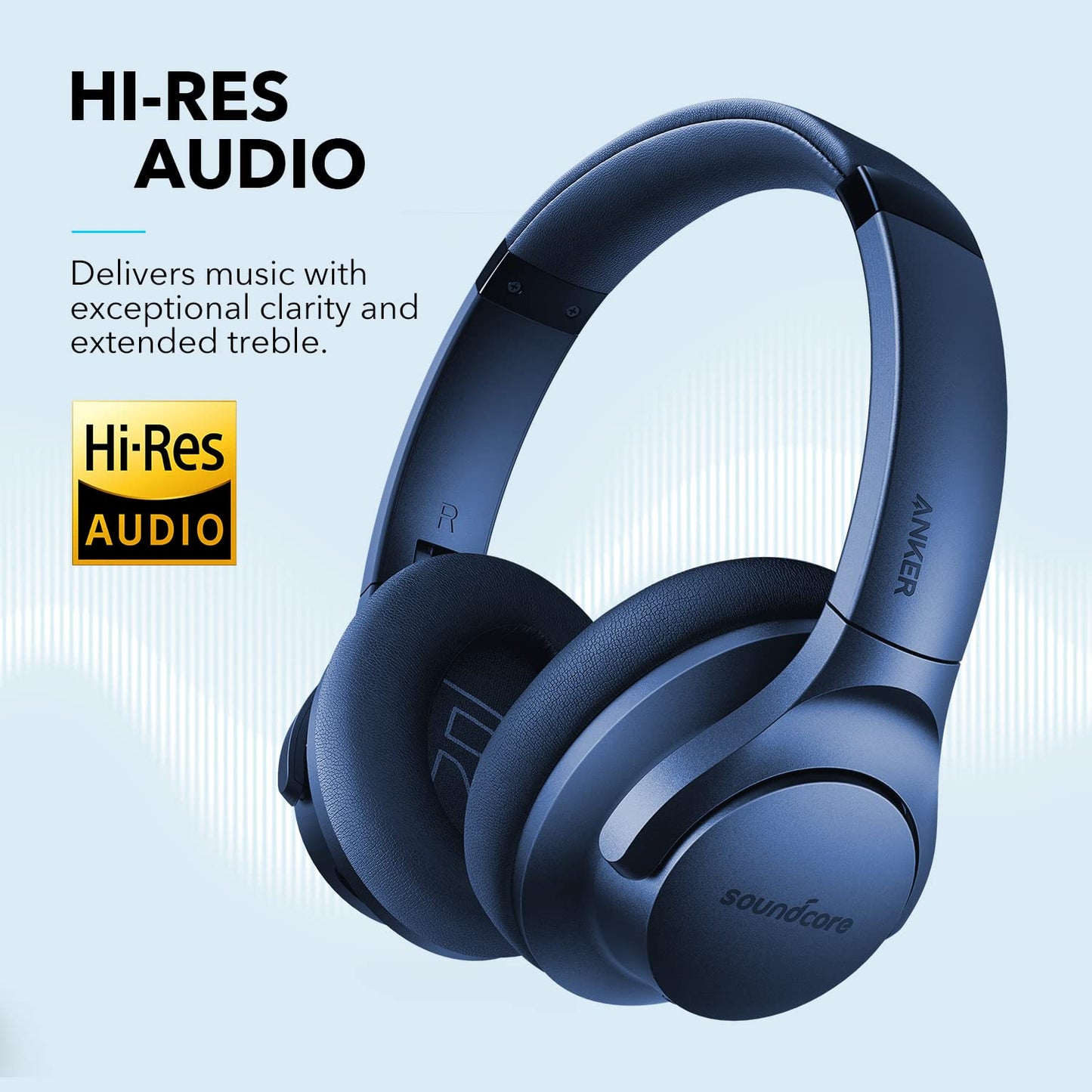 Soundcore Anker Life Q20 Hybrid Active Noise Cancelling Headphones, Wireless Over Ear Bluetooth Headphones, 70H Playtime, Hi-Res Audio, Deep Bass, Memory Foam Ear Cups, Travel, Office