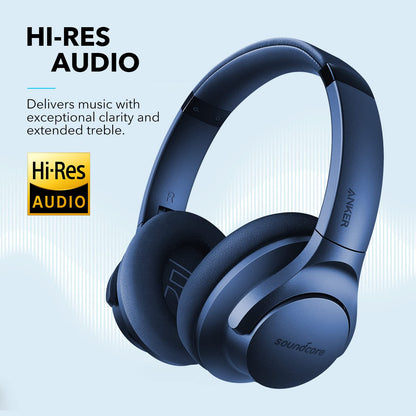Soundcore Anker Life Q20 Hybrid Active Noise Cancelling Headphones, Wireless Over Ear Bluetooth Headphones, 70H Playtime, Hi-Res Audio, Deep Bass, Memory Foam Ear Cups, Travel, Office