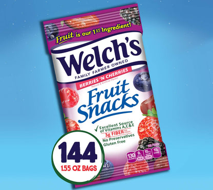Welch's Fruit Snacks, Mixed Fruit, Bulk Pack, Individual Single Serve Bags, 0.8 oz (Pack of 40)