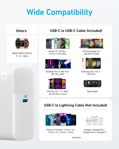 Anker MacBook Charger, Compact and Foldable 100W USB C Charger for MacBook Air, Samsung Galaxy, iPhone 17/16 Series, iPad Pro, and More, 5FT USB C Cable Included