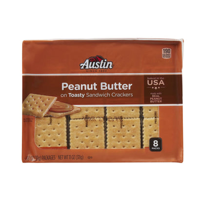 Austin Peanut Butter On Toasty Sandwich Crackers, Lunch Snacks, 11oz Tray (8 Packs)