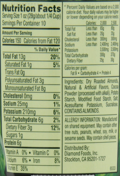 Emerald Cocoa Roast Almonds, Dark Chocolate, 10 oz Canister (Pack of 4)