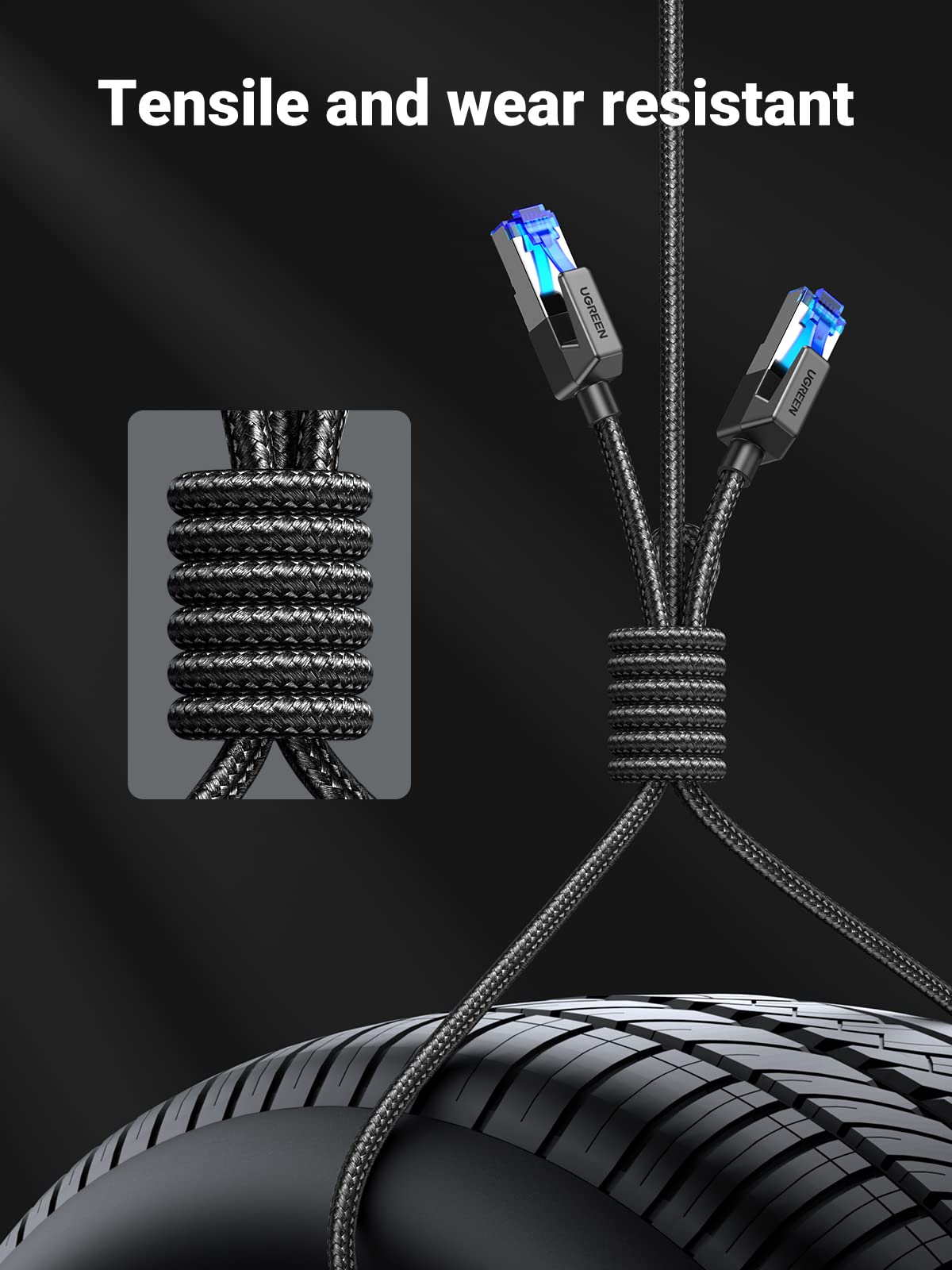 UGREEN Cat 8 Ethernet Cable 6FT, High Speed Braided 40Gbps 2000Mhz Network Cord Cat8 RJ45 Shielded Indoor Heavy Duty LAN Cables Compatible with Gaming PC PS5 PS4 PS3 Xbox Modem Router 6FT