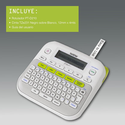 Brother P-touch, PTD210, Easy-to-Use Monochrome Label Maker, One-Touch Keys, Multiple Font Styles, 27 User-Friendly Templates, White