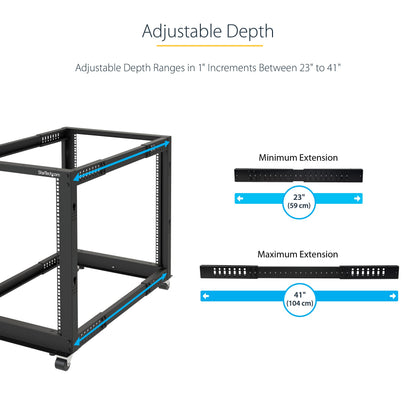 StarTech 42U 4-Post Server Rack, 19in Open Frame Rack with 40in (101cm) Mounting Depth and 1323lb (600kg) Weight Capacity, Mobile or Floor Mount IT Rack