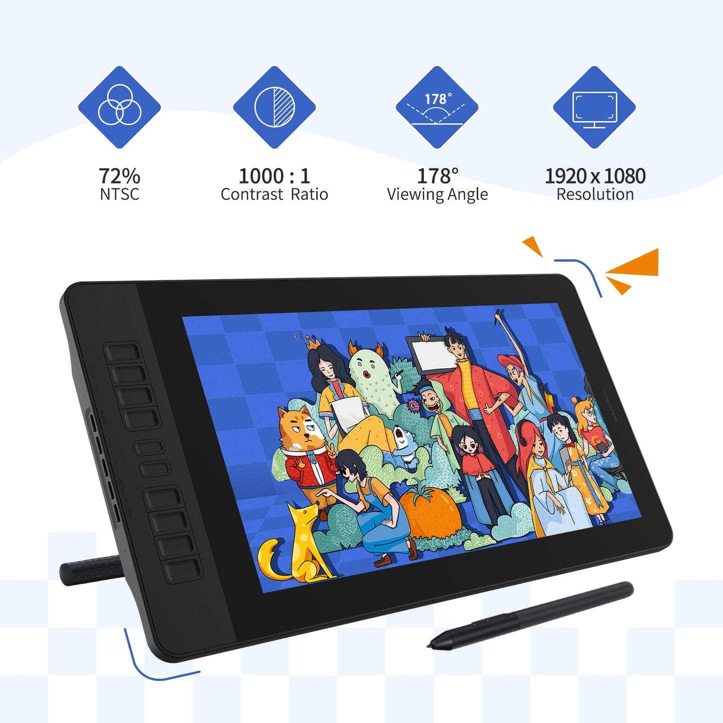 GAOMON PD1161 Drawing Tablet with Screen, Digital Art Tablet with Battery-Free Stylus, Tilt, 8 Shortcut Keys for Paint, Design, Illustration, Editing, 11.6-inch Graphics Tablet for Mac, Windows PC