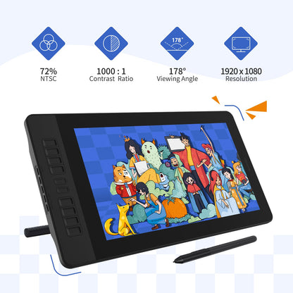 GAOMON PD1161 Drawing Tablet with Screen, Digital Art Tablet with Battery-Free Stylus, Tilt, 8 Shortcut Keys for Paint, Design, Illustration, Editing, 11.6-inch Graphics Tablet for Mac, Windows PC