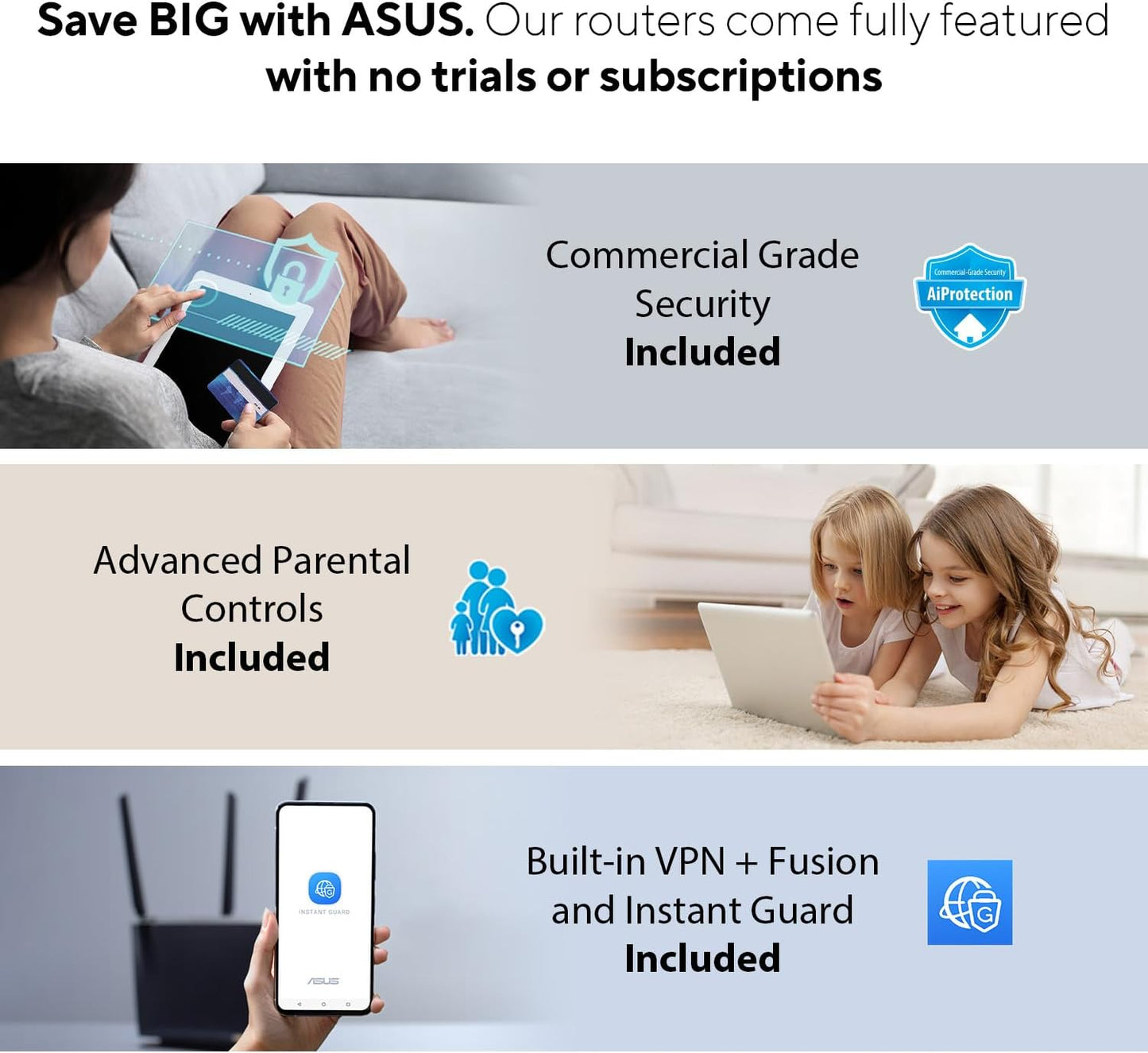 ASUS RT-AX3000S Dual Band WiFi 6 Extendable Router, Instant Guard, Parental Control Scheduling, Built-in VPN, AiMesh Compatible