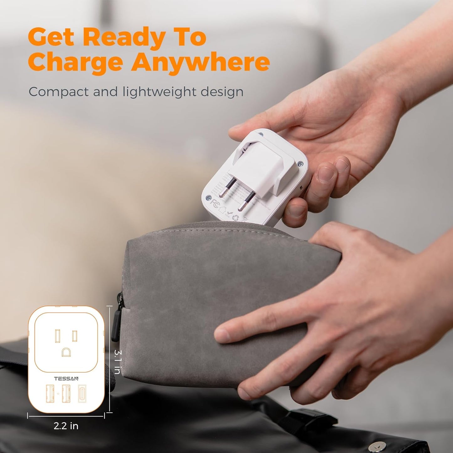 TESSAN European Travel Plug Adapter with 4 AC 3 USB (1 USB C PD 20W), Foldable Plug Type C, for US to Most of EU (Spain, France, Italy, Germany, Portugal, Iceland)