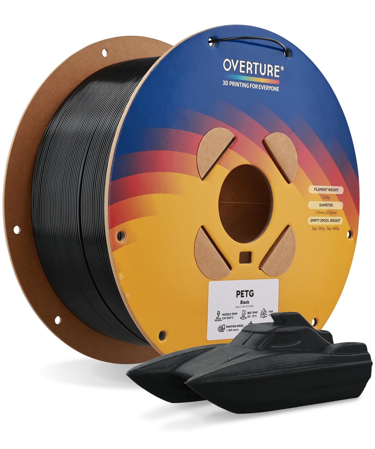 OVERTURE PETG 3D Printer Filament 1.75mm, Neatly Wound Durable PETG 1kg Spool (2.2lbs), Strong Toughness Filament, Dimensional Accuracy +/- 0.02mm, Fit Most FDM Printers (Black (1-Pack))