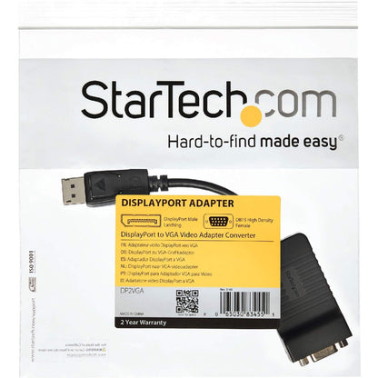 StarTech.com DisplayPort To VGA Video Adapter Converter - Active - 1080p - DP to VGA Converter (DP2VGA2) Black
