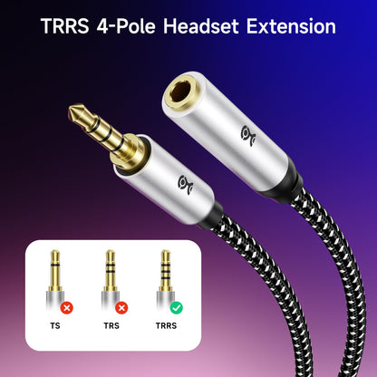 Cable Matters 2-Pack Headset Extension Cable - 6ft, TRRS with Mic Support, 3.5mm Extension Cable, Gaming Headset Extended Cord, Black