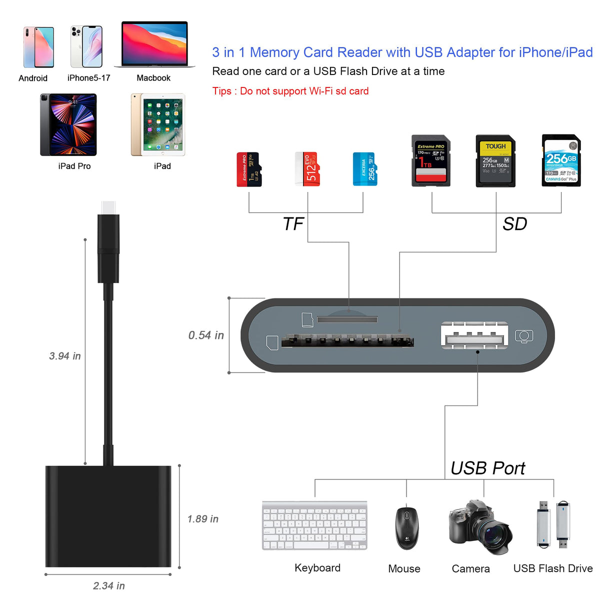 SZHAIYIJIN SD Card Reader for iPhone, Memory Card Reader with USB Camera Adapter Plug and Play Trail Game Camera Viewer Supports SD and TF Card MicroSD Card Adapter for iPad No App Required