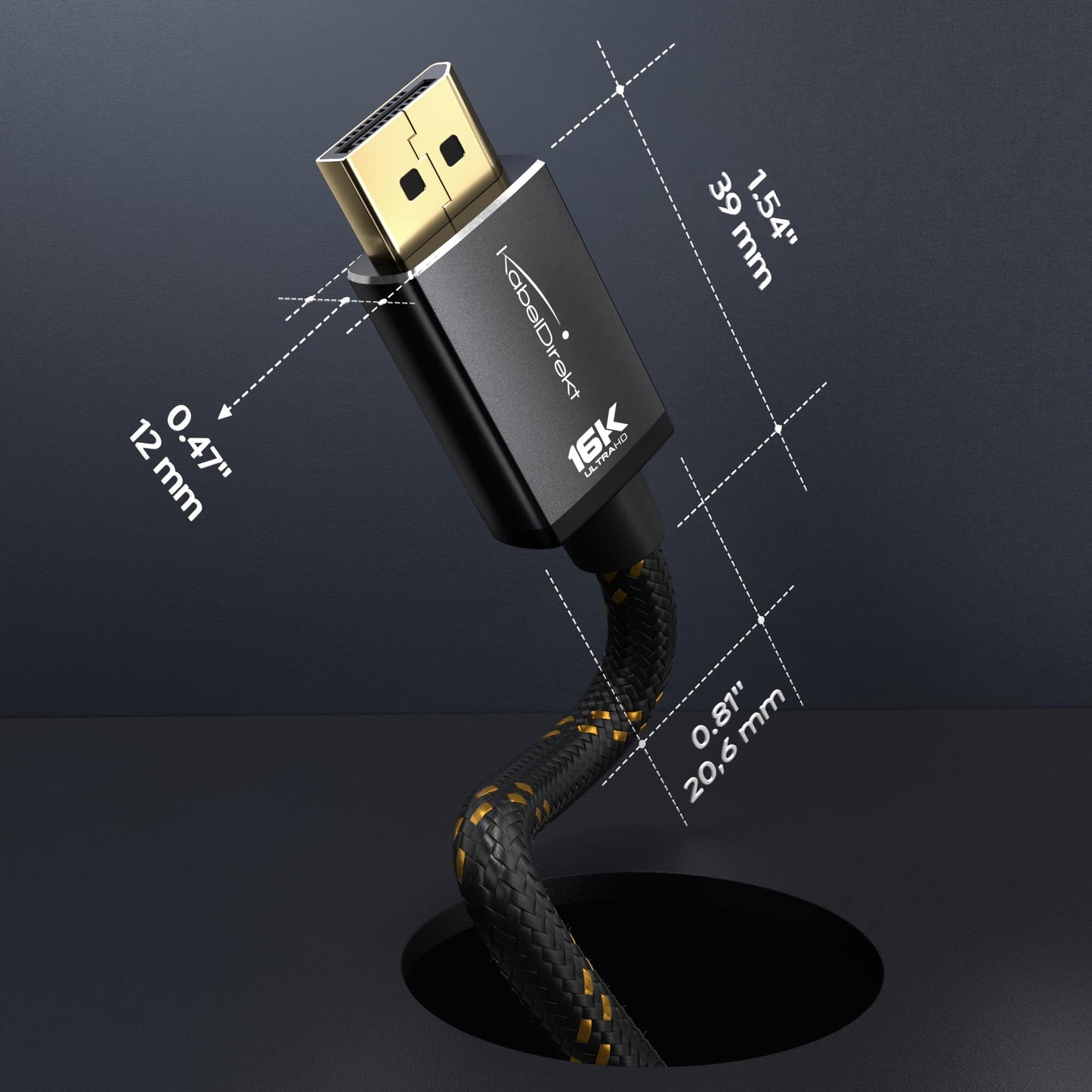 KabelDirekt – DisplayPort 2.1 Cable/16K DP 2.1 Cable – 3ft – Nylon braiding + Break-Proof Metal connectors, DP80 with 80Gbps for Gaming PC/Monitor, FreeSync/G-Sync, for 16K@60Hz, 8K@120Hz, 4K@240Hz
