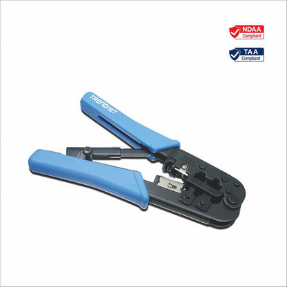 TRENDnet Crimping Tool, TC-CT68, Crimp, Cut, & Strip Cable for 8 and 6 Position Modular Plugs, Built-In Cutter and Stripper, NDAA + TAA Compliant, 8P-RJ-45, 6P-RJ-12, RJ-11, Steel Construction, Black