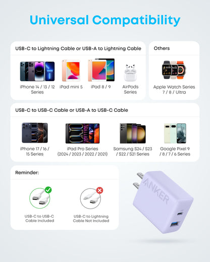 Anker iPhone 17/16 Charger, 2-Pack 20W Fast USB C Charger Block, for iPhone 16/16 Pro Max/15 Series/iPad Pro and More (Black, 2 Pack & 2 Cable)