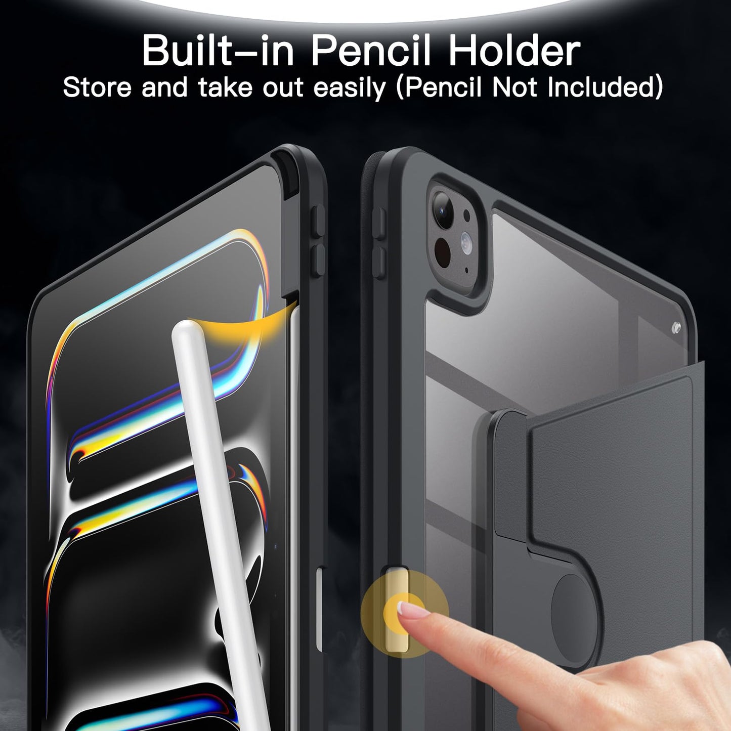 JETech Rotating Case for iPad mini (A17 Pro, 2024 Model, 7th Generation) / mini 6 (2021 Model, 6th Generation) with Pencil Holder, 360 Degree Rotation Protective Stand Cover Clear Back (Purple)