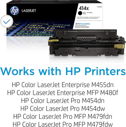 HP 414X High-Yield Toner Cartridge 4-Pack (Black, Cyan, Magenta, Yellow) | Works with Color LaserJet Enterprise M455dn, MFP M480f, Pro M454, MFP M479 Series | W2020XQ1