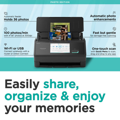 ScanSnap iX1600 Wireless or USB High-Speed Cloud Enabled Document, Photo & Receipt Scanner with Large Touchscreen and Auto Document Feeder for Mac or PC, 17 watts, Black